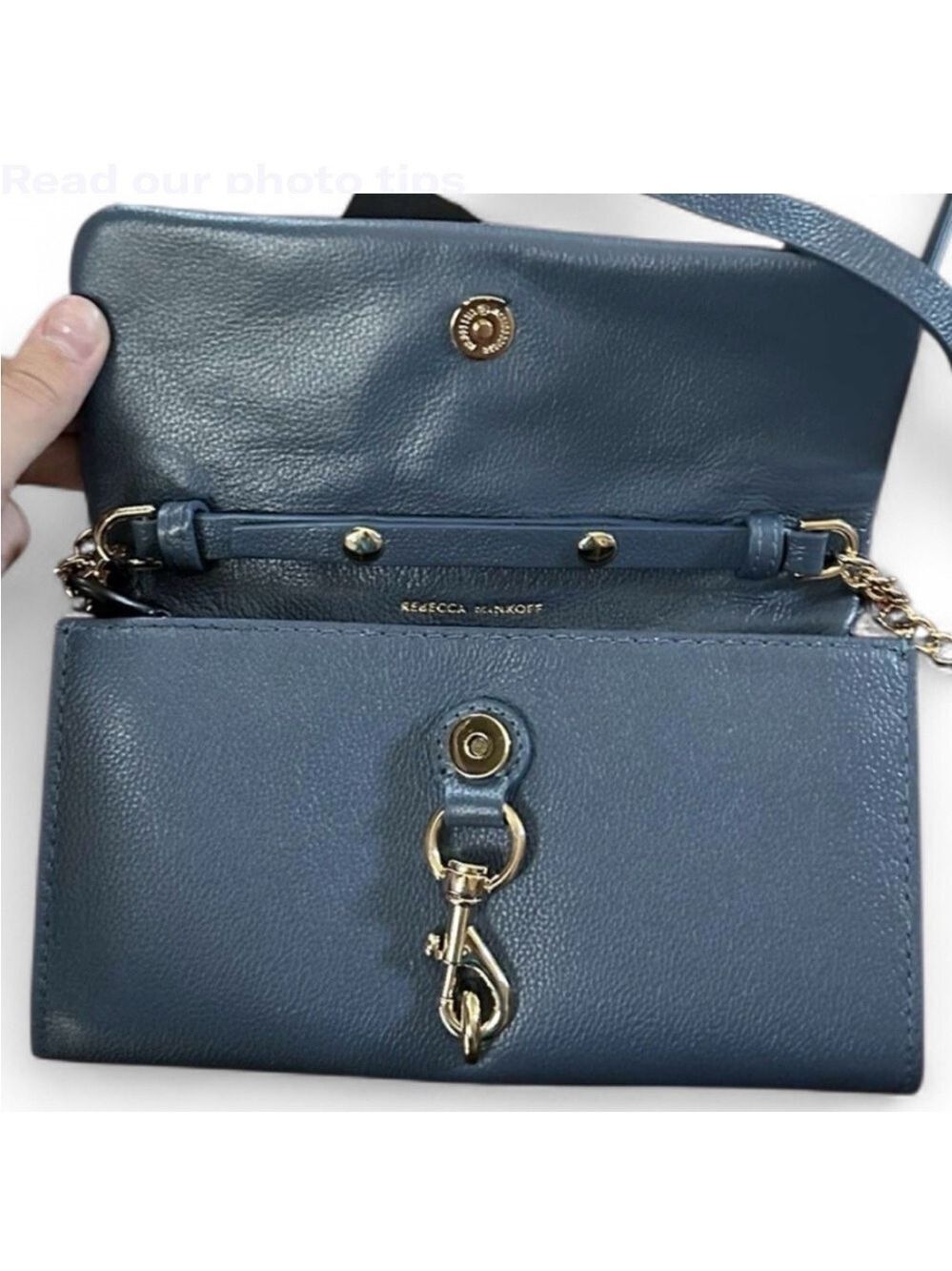 Rebecca Minkoff Edie Wallet on Chain Crossbody Blue Slate NWT - Picture 12 of 13